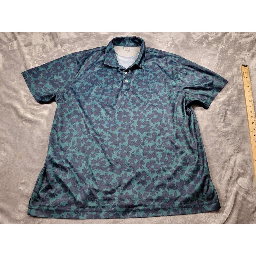 Etonic Polo Shirt Mens XL Blue‎ Green Hawaiian Hibiscus Flower Golf Performance